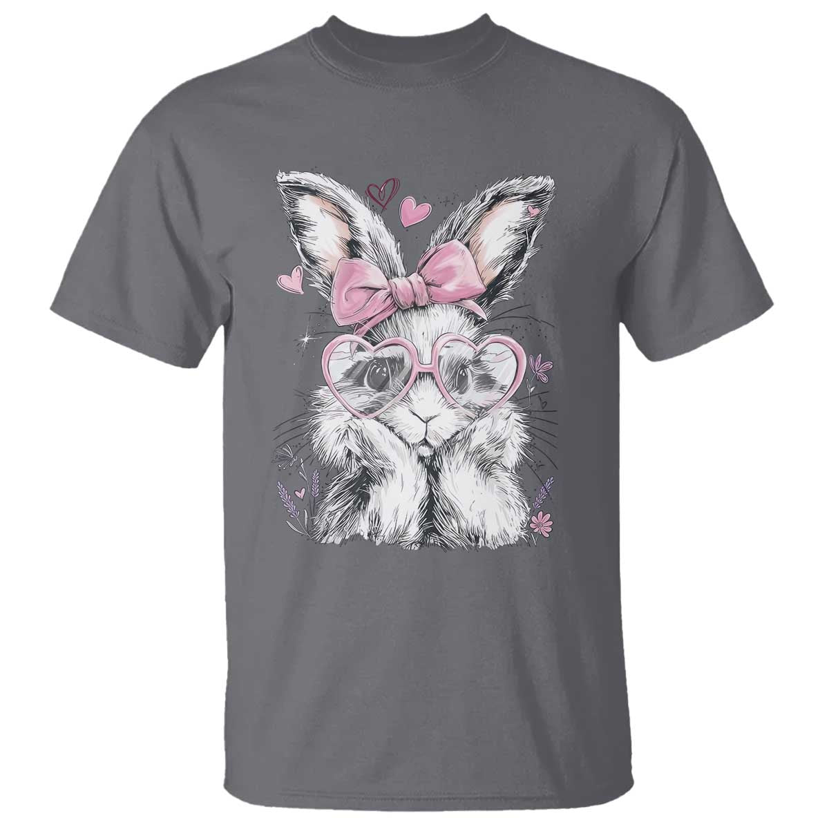 Cute Easter Bunny with Heart Glasses Pink Bow T Shirt Adorable Rabbit Love Aesthetic Gift