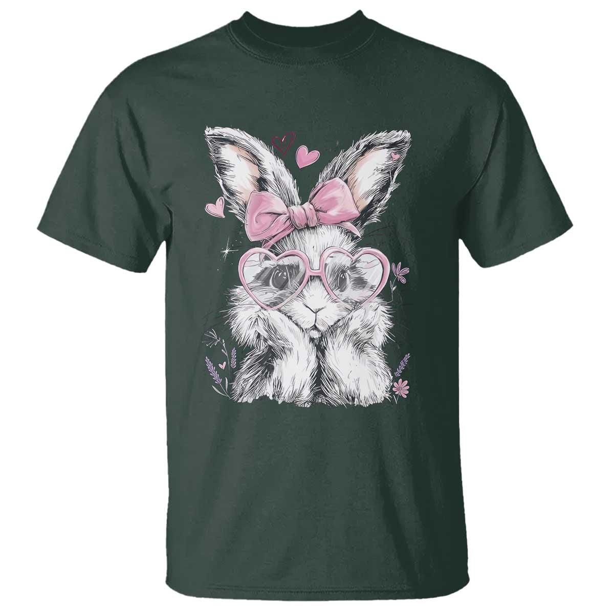 Cute Easter Bunny with Heart Glasses Pink Bow T Shirt Adorable Rabbit Love Aesthetic Gift