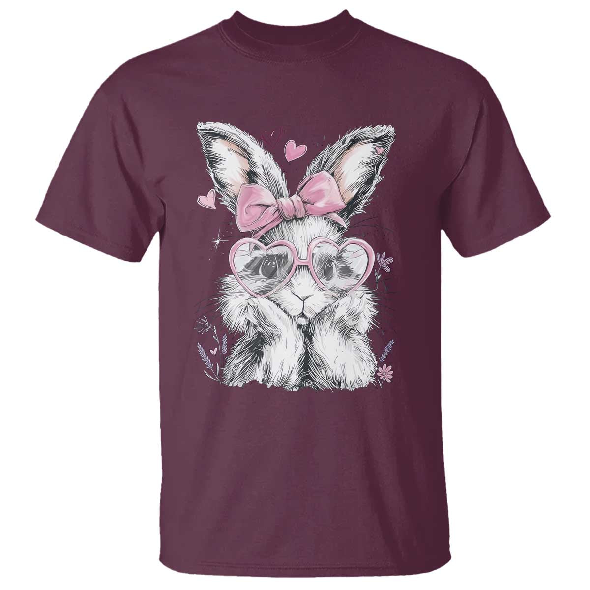 Cute Easter Bunny with Heart Glasses Pink Bow T Shirt Adorable Rabbit Love Aesthetic Gift
