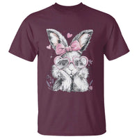 Cute Easter Bunny with Heart Glasses Pink Bow T Shirt Adorable Rabbit Love Aesthetic Gift