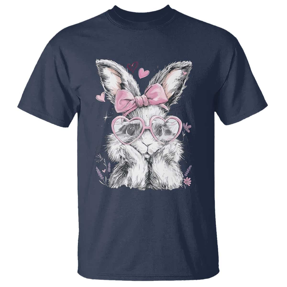 Cute Easter Bunny with Heart Glasses Pink Bow T Shirt Adorable Rabbit Love Aesthetic Gift