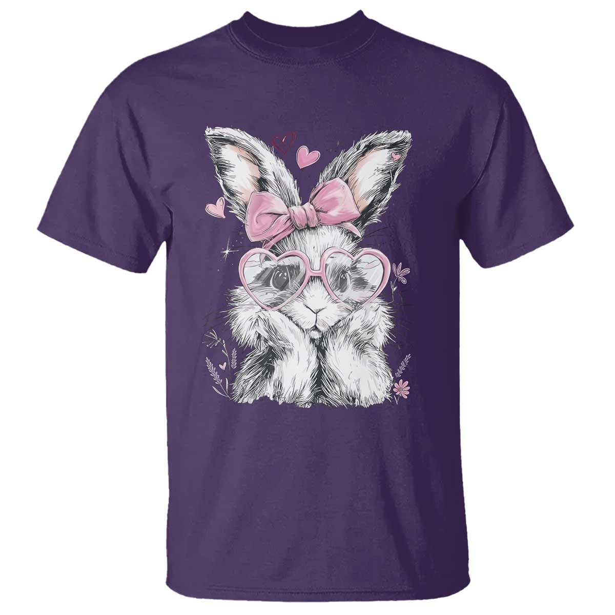 Cute Easter Bunny with Heart Glasses Pink Bow T Shirt Adorable Rabbit Love Aesthetic Gift