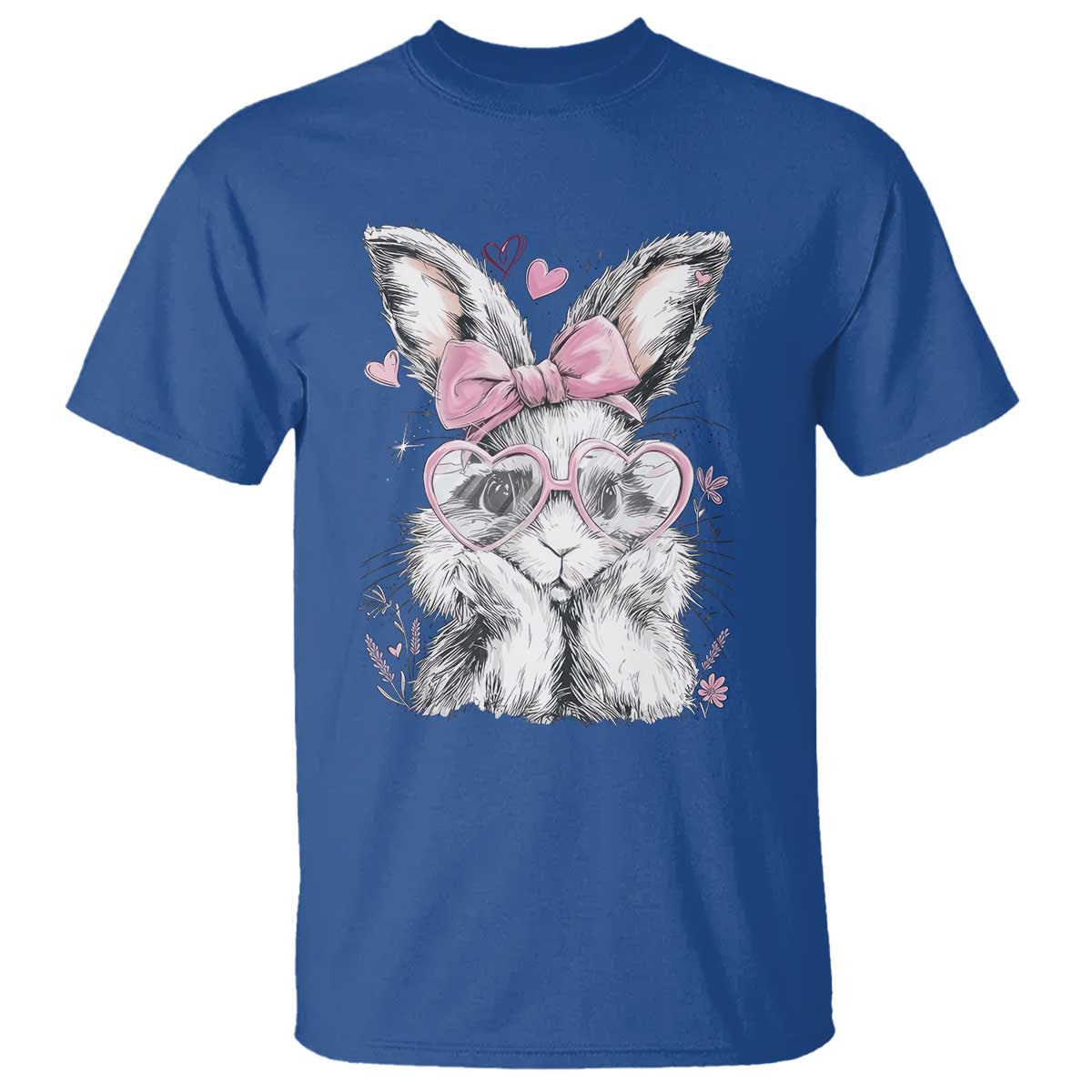 Cute Easter Bunny with Heart Glasses Pink Bow T Shirt Adorable Rabbit Love Aesthetic Gift