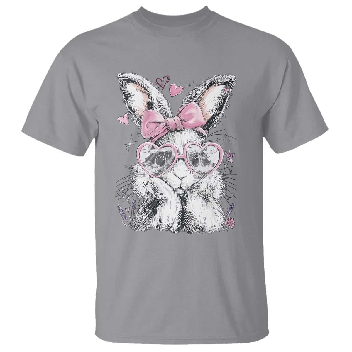 Cute Easter Bunny with Heart Glasses Pink Bow T Shirt Adorable Rabbit Love Aesthetic Gift
