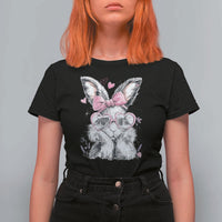 Cute Easter Bunny with Heart Glasses Pink Bow T Shirt For Women Adorable Rabbit Love Aesthetic Gift