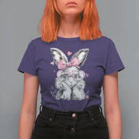 Cute Easter Bunny with Heart Glasses Pink Bow T Shirt For Women Adorable Rabbit Love Aesthetic Gift