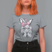 Cute Easter Bunny with Heart Glasses Pink Bow T Shirt For Women Adorable Rabbit Love Aesthetic Gift