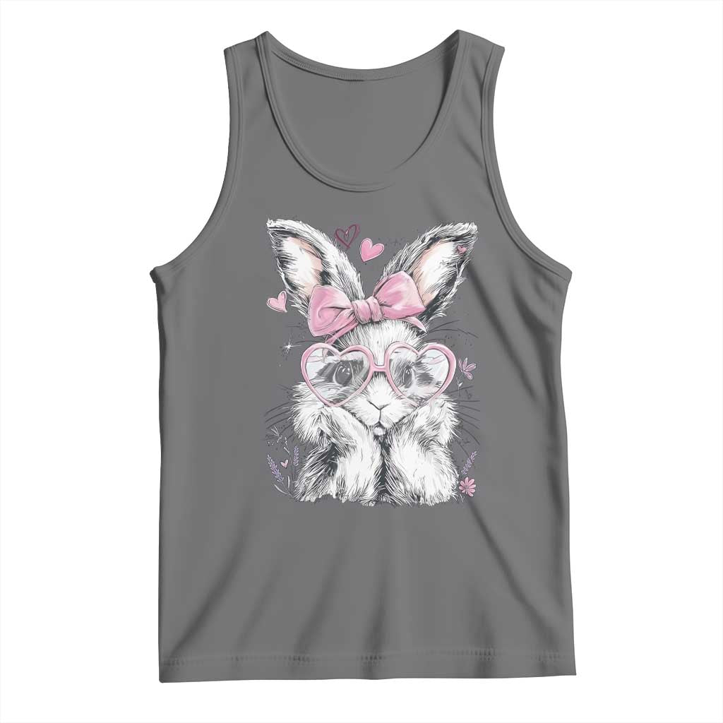 Cute Easter Bunny with Heart Glasses Pink Bow Tank Top Adorable Rabbit Love Aesthetic Gift