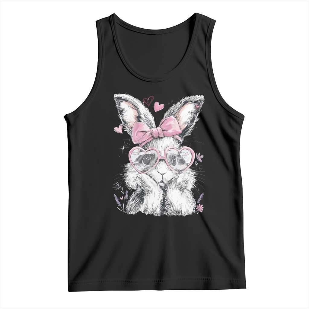 Cute Easter Bunny with Heart Glasses Pink Bow Tank Top Adorable Rabbit Love Aesthetic Gift