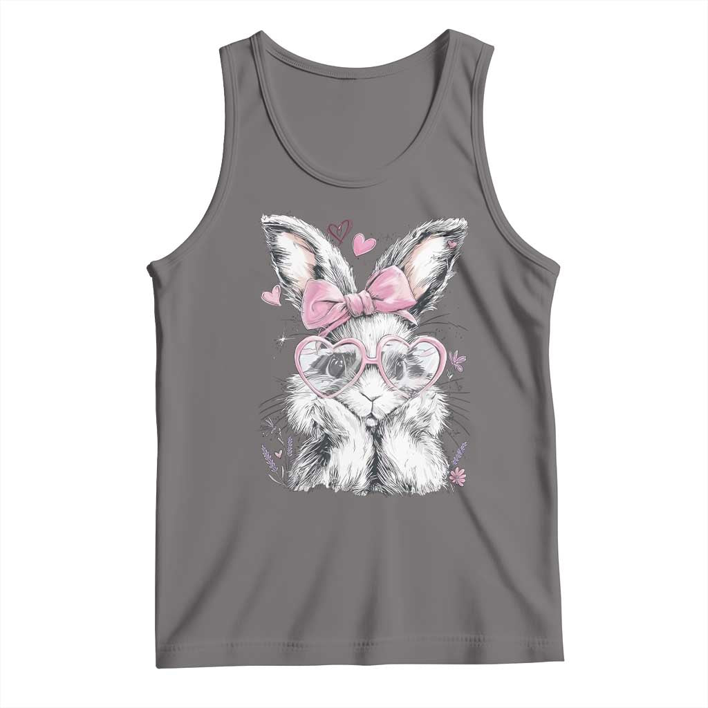 Cute Easter Bunny with Heart Glasses Pink Bow Tank Top Adorable Rabbit Love Aesthetic Gift