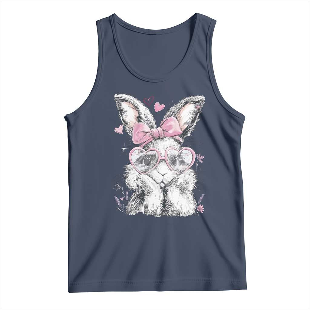 Cute Easter Bunny with Heart Glasses Pink Bow Tank Top Adorable Rabbit Love Aesthetic Gift