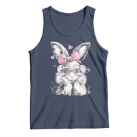 Cute Easter Bunny with Heart Glasses Pink Bow Tank Top Adorable Rabbit Love Aesthetic Gift