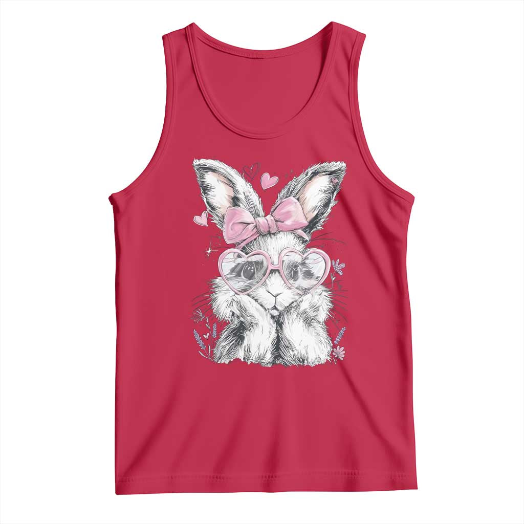Cute Easter Bunny with Heart Glasses Pink Bow Tank Top Adorable Rabbit Love Aesthetic Gift