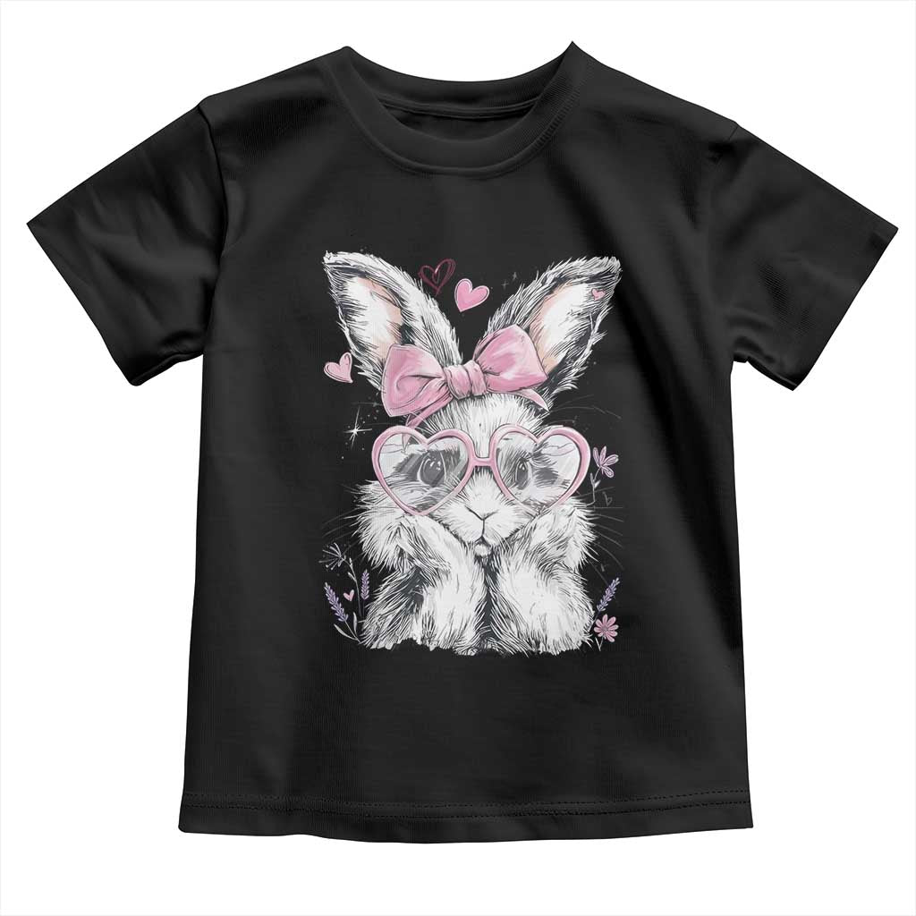 Cute Easter Bunny with Heart Glasses Pink Bow Toddler T Shirt Adorable Rabbit Love Aesthetic Gift