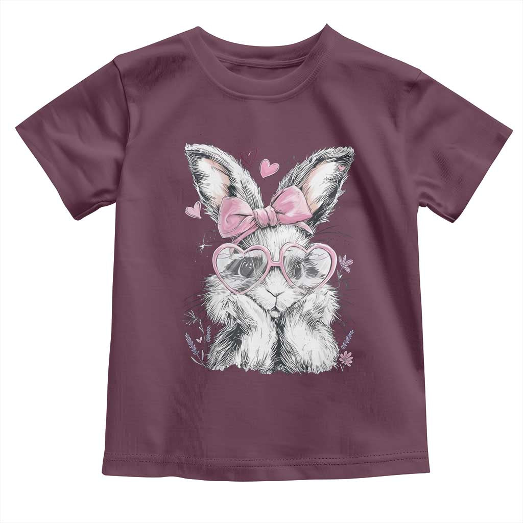 Cute Easter Bunny with Heart Glasses Pink Bow Toddler T Shirt Adorable Rabbit Love Aesthetic Gift
