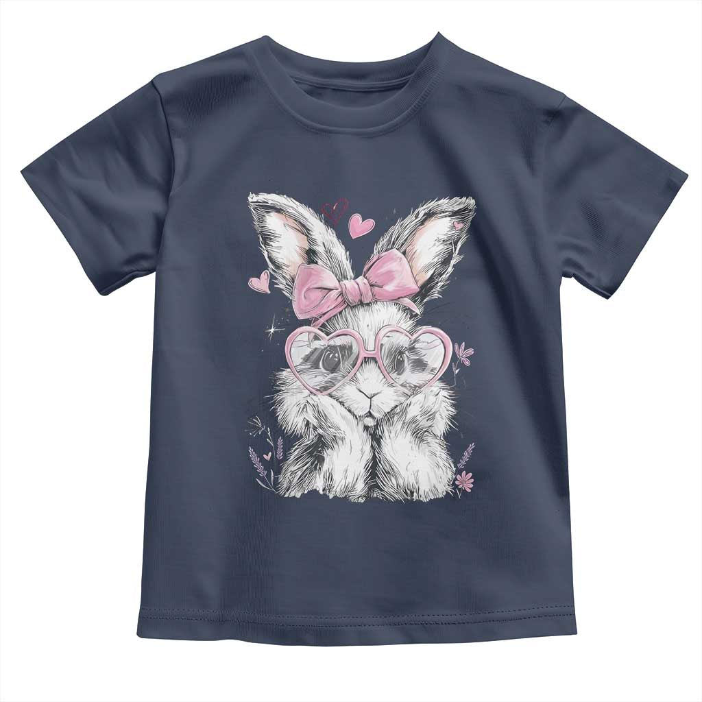 Cute Easter Bunny with Heart Glasses Pink Bow Toddler T Shirt Adorable Rabbit Love Aesthetic Gift