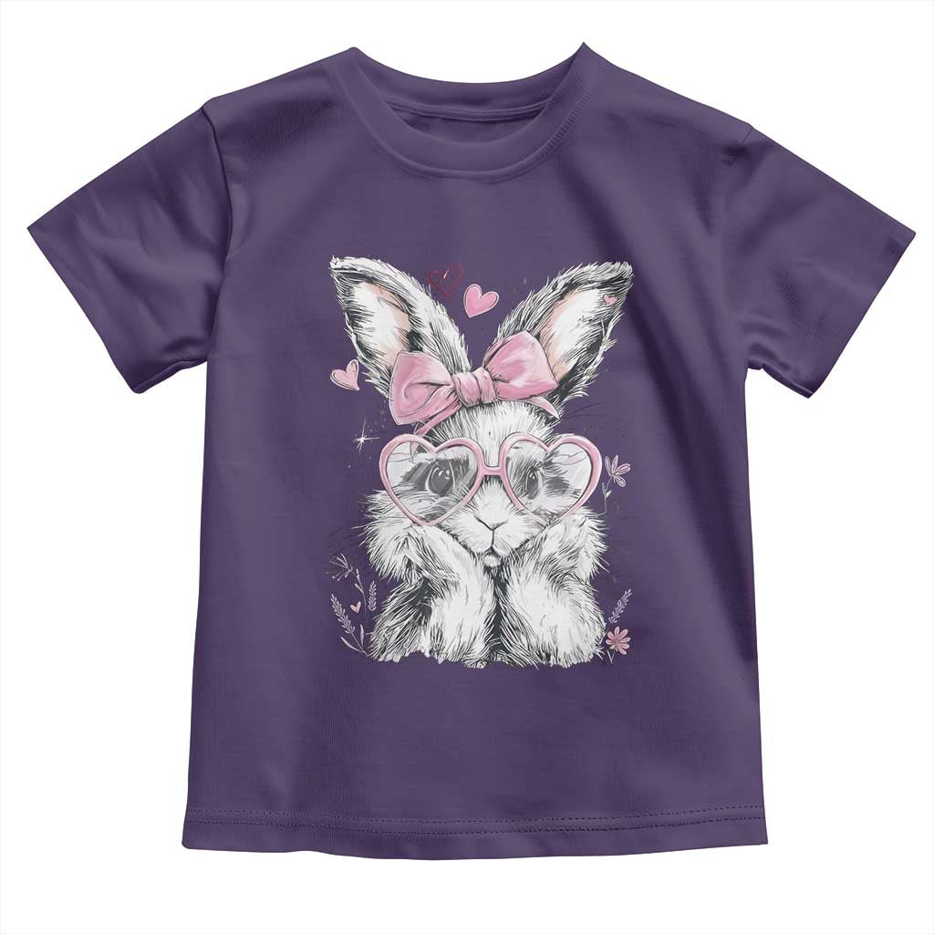 Cute Easter Bunny with Heart Glasses Pink Bow Toddler T Shirt Adorable Rabbit Love Aesthetic Gift