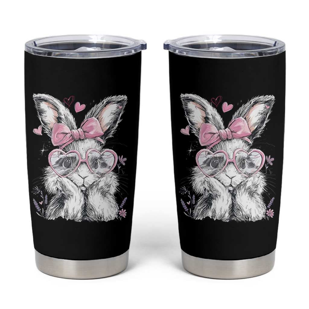 Cute Easter Bunny with Heart Glasses Pink Bow Tumbler Cup Adorable Rabbit Love Aesthetic Gift