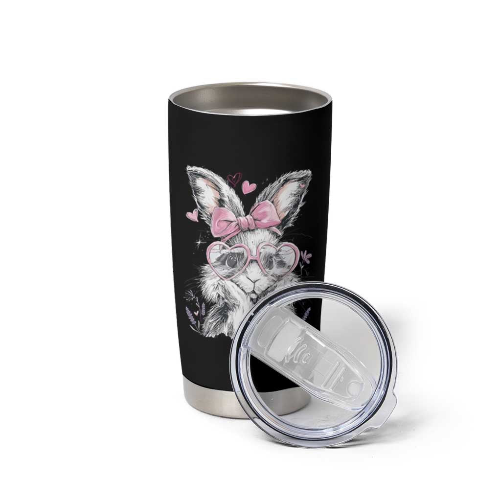 Cute Easter Bunny with Heart Glasses Pink Bow Tumbler Cup Adorable Rabbit Love Aesthetic Gift