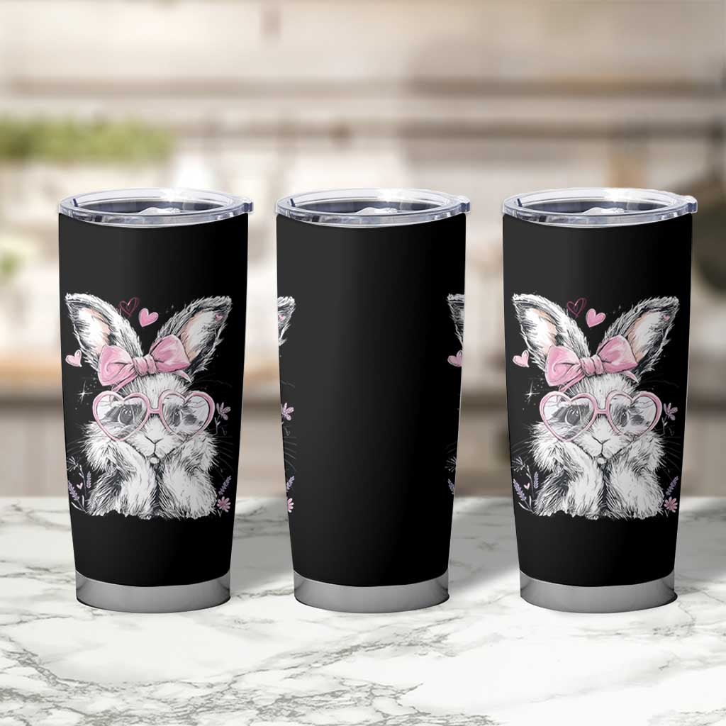 Cute Easter Bunny with Heart Glasses Pink Bow Tumbler Cup Adorable Rabbit Love Aesthetic Gift