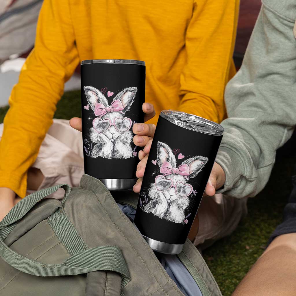 Cute Easter Bunny with Heart Glasses Pink Bow Tumbler Cup Adorable Rabbit Love Aesthetic Gift