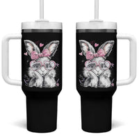 Cute Easter Bunny with Heart Glasses Pink Bow Tumbler With Handle Adorable Rabbit Love Aesthetic Gift