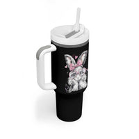 Cute Easter Bunny with Heart Glasses Pink Bow Tumbler With Handle Adorable Rabbit Love Aesthetic Gift