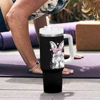 Cute Easter Bunny with Heart Glasses Pink Bow Tumbler With Handle Adorable Rabbit Love Aesthetic Gift