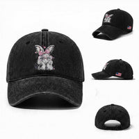 Cute Easter Bunny with Heart Glasses Pink Bow Washed Cotton Baseball Cap Adorable Rabbit Love Aesthetic Gift