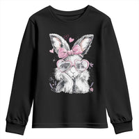 Cute Easter Bunny with Heart Glasses Pink Bow Youth Sweatshirt Adorable Rabbit Love Aesthetic Gift