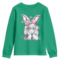 Cute Easter Bunny with Heart Glasses Pink Bow Youth Sweatshirt Adorable Rabbit Love Aesthetic Gift