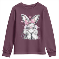 Cute Easter Bunny with Heart Glasses Pink Bow Youth Sweatshirt Adorable Rabbit Love Aesthetic Gift