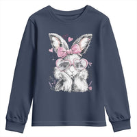 Cute Easter Bunny with Heart Glasses Pink Bow Youth Sweatshirt Adorable Rabbit Love Aesthetic Gift