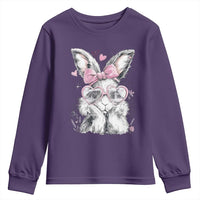 Cute Easter Bunny with Heart Glasses Pink Bow Youth Sweatshirt Adorable Rabbit Love Aesthetic Gift