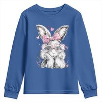 Cute Easter Bunny with Heart Glasses Pink Bow Youth Sweatshirt Adorable Rabbit Love Aesthetic Gift