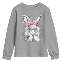 Cute Easter Bunny with Heart Glasses Pink Bow Youth Sweatshirt Adorable Rabbit Love Aesthetic Gift
