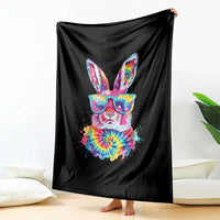Colorful Tie Dye Bunny with Sunglasses Throw Blanket Cool Easter Rabbit Retro Hippie Vibe Graphic Gift