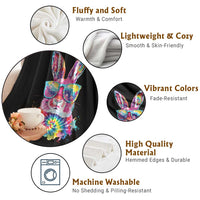 Colorful Tie Dye Bunny with Sunglasses Throw Blanket Cool Easter Rabbit Retro Hippie Vibe Graphic Gift