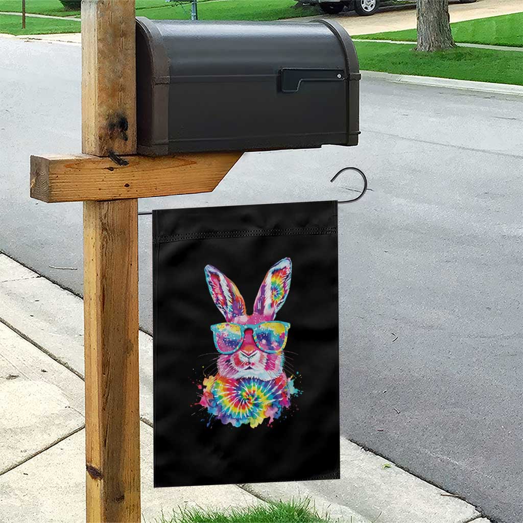 Colorful Tie Dye Bunny with Sunglasses Garden Flag Cool Easter Rabbit Retro Hippie Vibe Graphic Gift