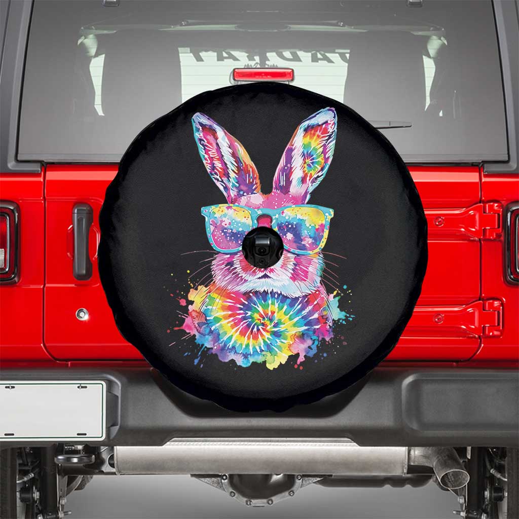 Colorful Tie Dye Bunny with Sunglasses Spare Tire Cover Cool Easter Rabbit Retro Hippie Vibe Graphic Gift