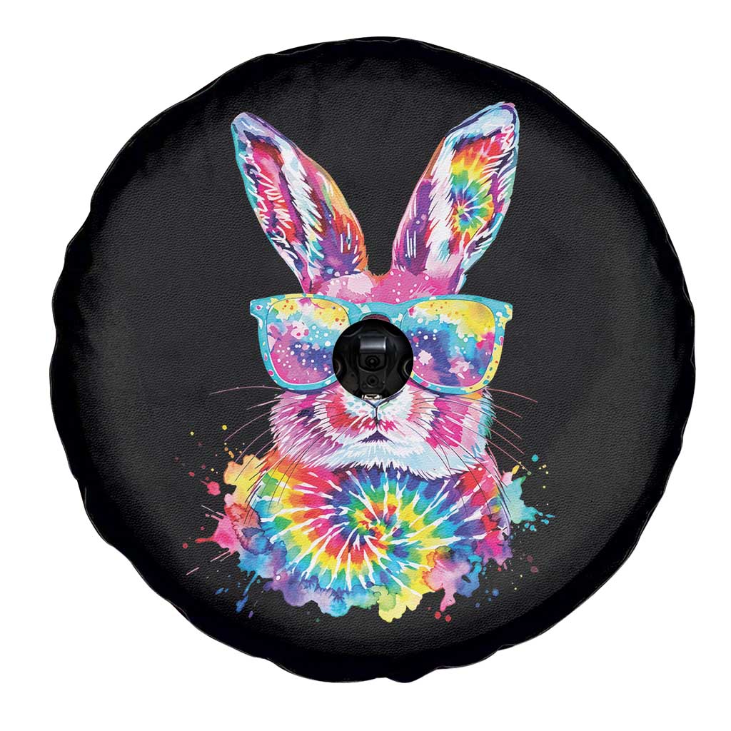 Colorful Tie Dye Bunny with Sunglasses Spare Tire Cover Cool Easter Rabbit Retro Hippie Vibe Graphic Gift