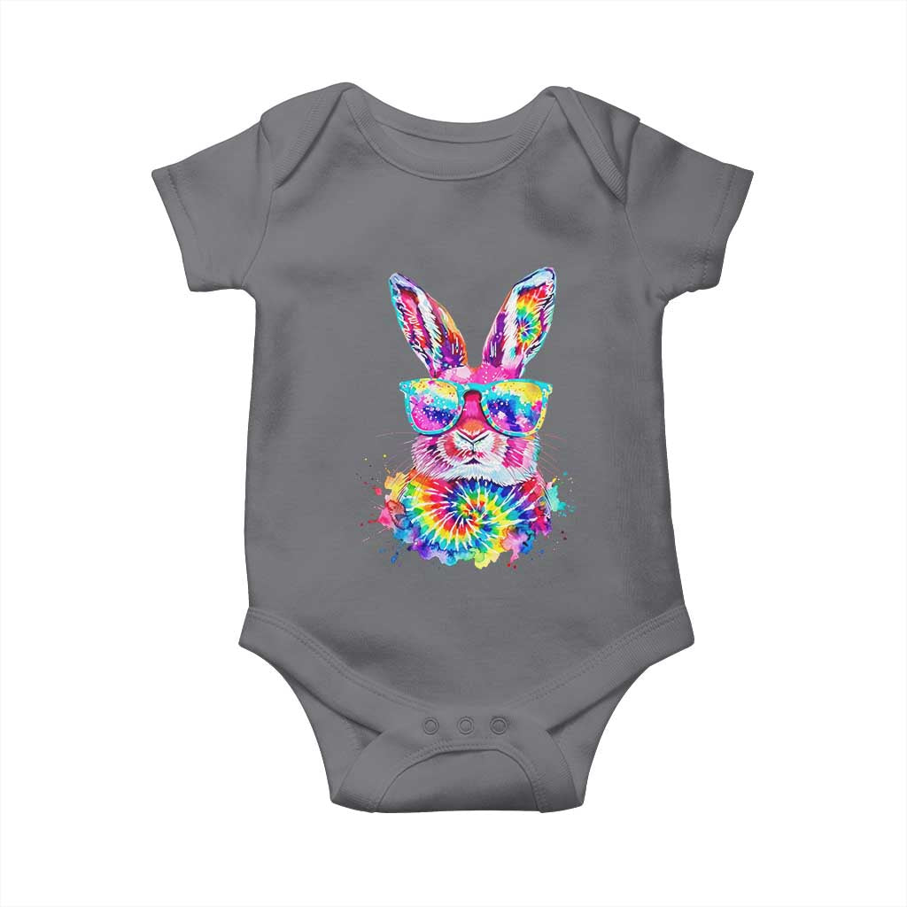 Colorful Tie Dye Bunny with Sunglasses Baby Onesie Cool Easter Rabbit Retro Hippie Vibe Graphic Gift