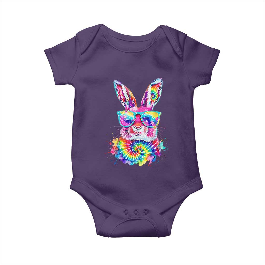 Colorful Tie Dye Bunny with Sunglasses Baby Onesie Cool Easter Rabbit Retro Hippie Vibe Graphic Gift