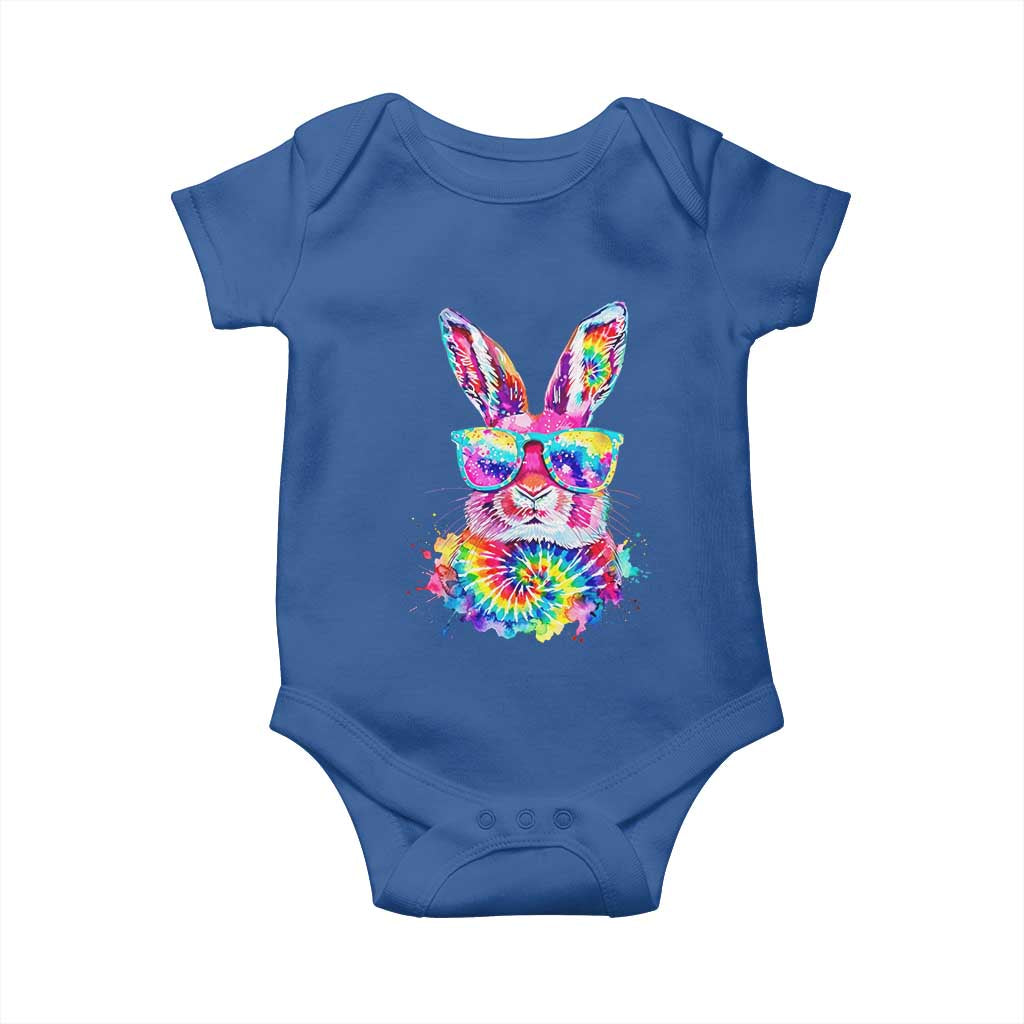 Colorful Tie Dye Bunny with Sunglasses Baby Onesie Cool Easter Rabbit Retro Hippie Vibe Graphic Gift