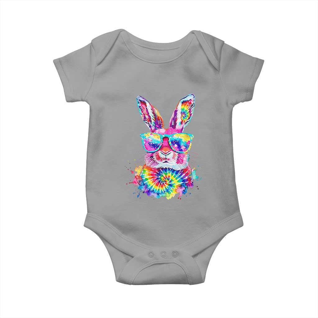 Colorful Tie Dye Bunny with Sunglasses Baby Onesie Cool Easter Rabbit Retro Hippie Vibe Graphic Gift