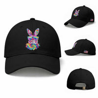 Colorful Tie Dye Bunny with Sunglasses Baseball Cap Cool Easter Rabbit Retro Hippie Vibe Graphic Gift