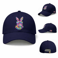 Colorful Tie Dye Bunny with Sunglasses Baseball Cap Cool Easter Rabbit Retro Hippie Vibe Graphic Gift