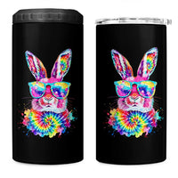 Colorful Tie Dye Bunny with Sunglasses 4 in 1 Can Cooler Tumbler Cool Easter Rabbit Retro Hippie Vibe Graphic Gift