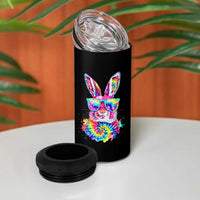 Colorful Tie Dye Bunny with Sunglasses 4 in 1 Can Cooler Tumbler Cool Easter Rabbit Retro Hippie Vibe Graphic Gift