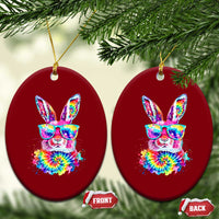 Colorful Tie Dye Bunny with Sunglasses Ceramic Ornament Cool Easter Rabbit Retro Hippie Vibe Graphic Gift